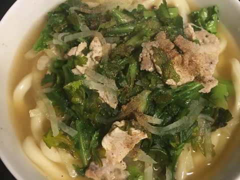 大根、春菊、肉うどん